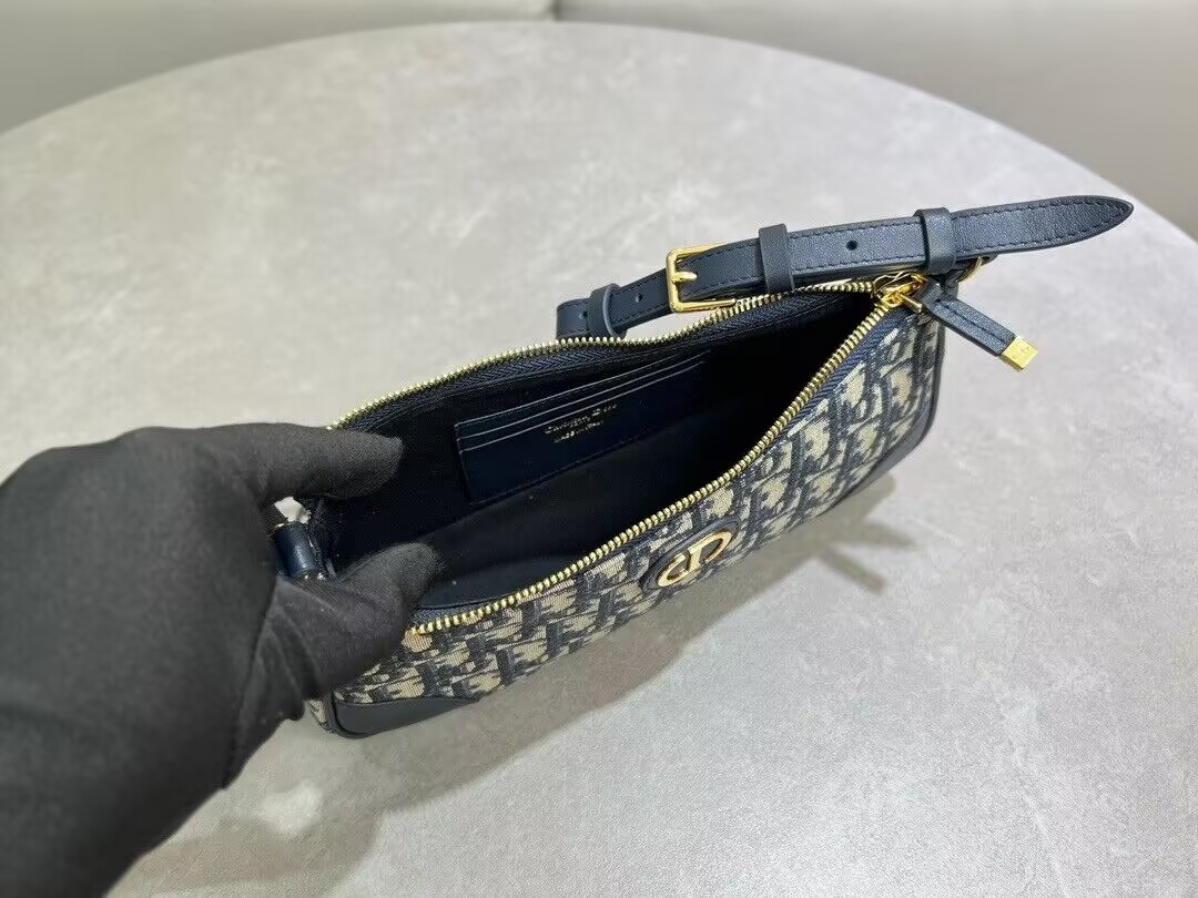 D*or 30 montaigne wanderlust mini bag blue D*or oblique jacquard and smooth calfskin 26x12x7cm