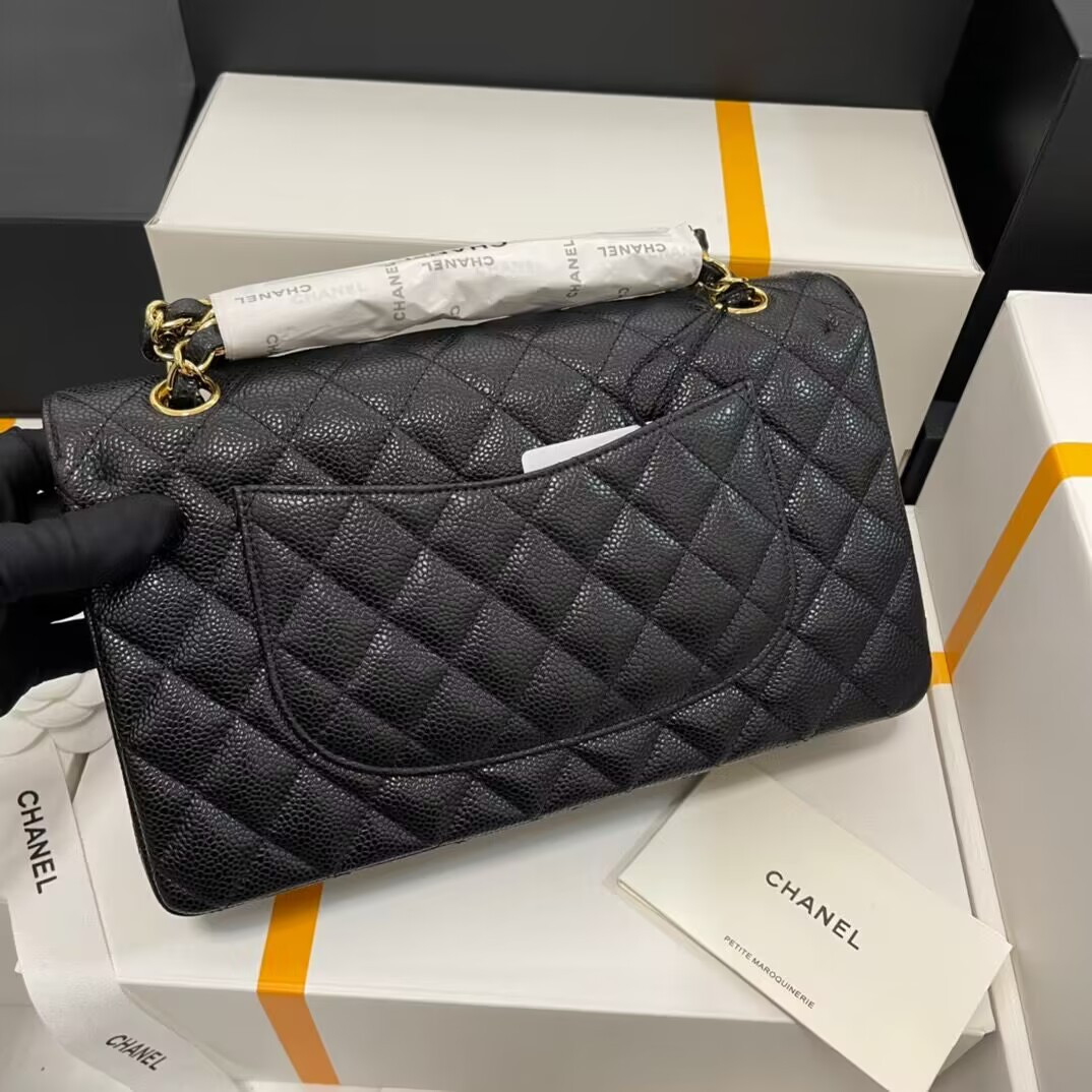 Ch*el classic handbag grained calfskin 6 × 9.9 × 2.5 in