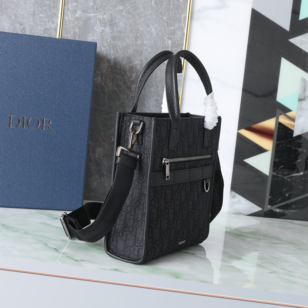 Dior Safari North-South Tote Bag Black Dior Oblique Jacquard 8.5 x 9.5 x 3 inches
