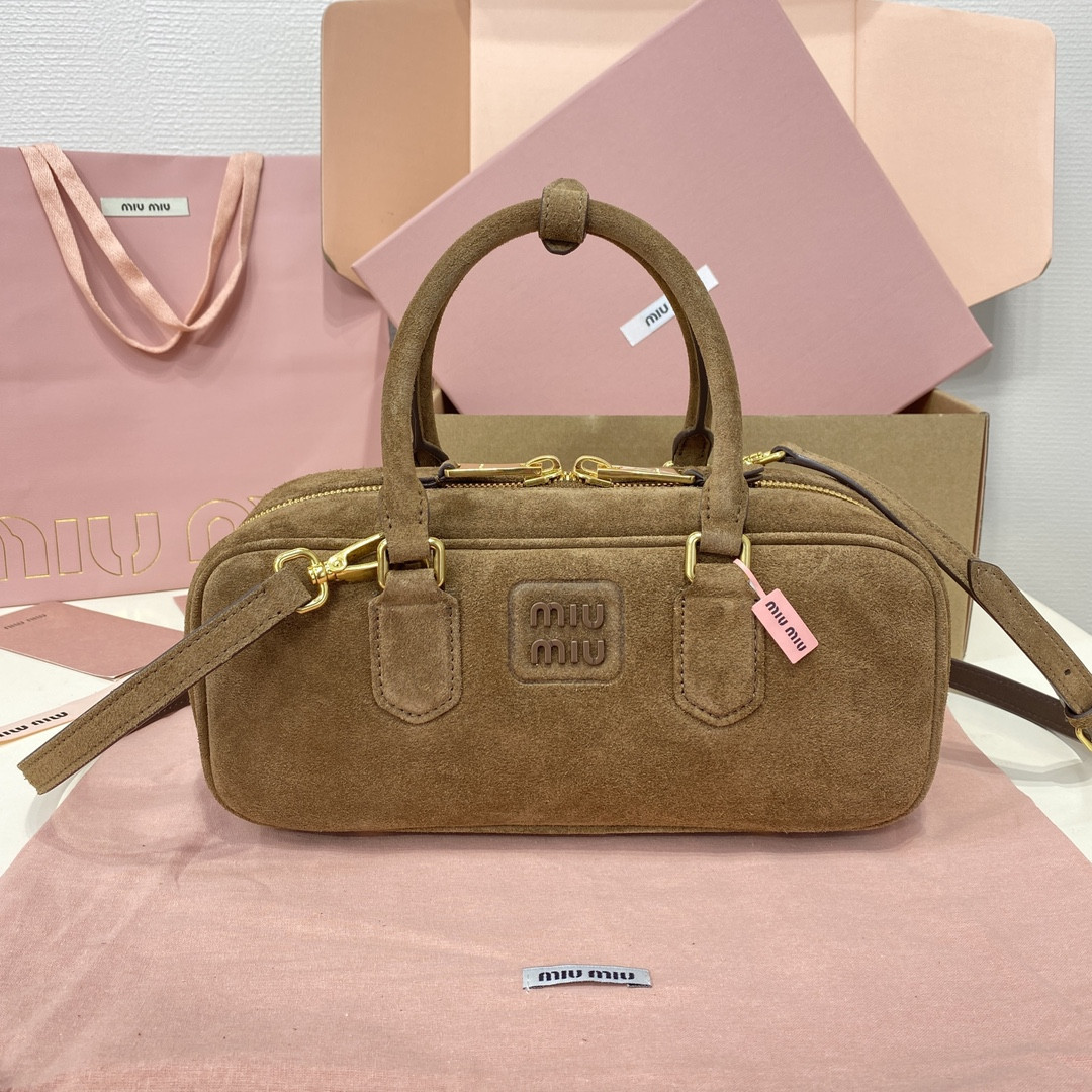 Miu Miu Arcadie padded suede top-handle bag 12X27X9cm